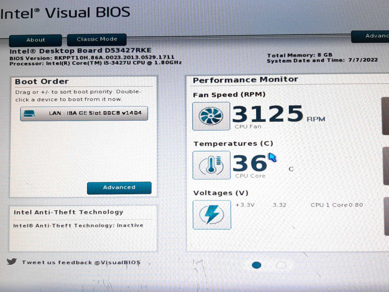 Intel NUC D53427HYE i5-3427U @ 1.5GHz 8GB RAM - NO HDD +