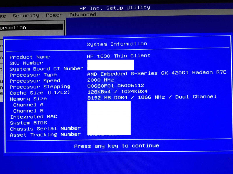 HP T630 ThinClient AMD GX-420GI @ 2GHz 8GB RAM DDR4 -NO SSD +