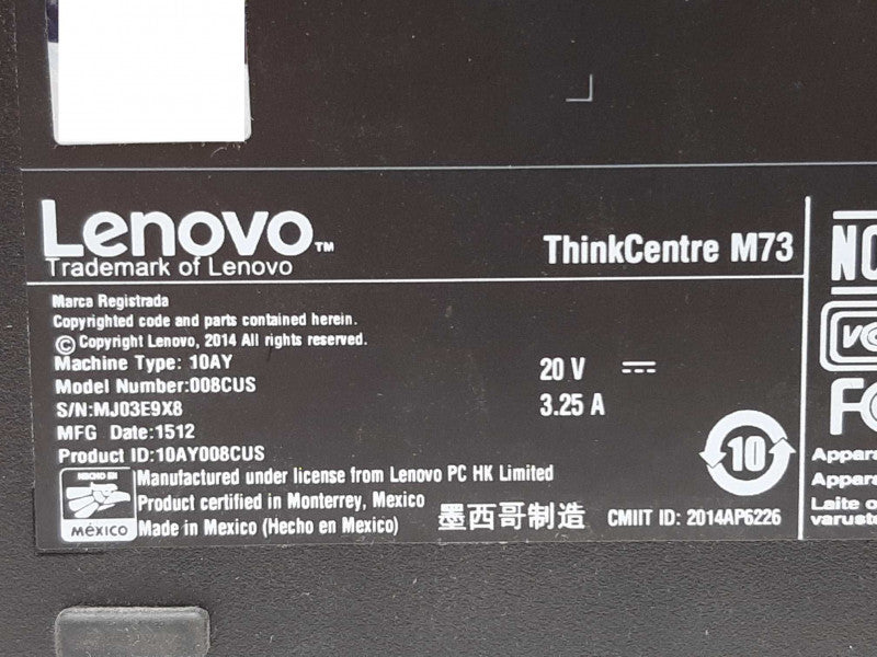 Lenovo ThinkCentre M73 i5-4590T @ 2.6GHz 8GB RAM - 120GB SSD +