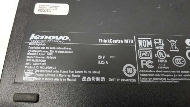 Lenovo Thinkcenter M73 Celeron G1820T @ 2.40ghz / 4gb ram / no hdds #