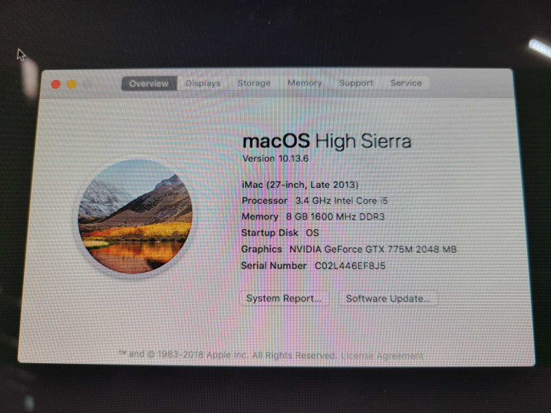 Apple Late 2013 A1419 iMac Intel Core i5-4670 @ 3.4Ghz 8GB 1TB HDD  [