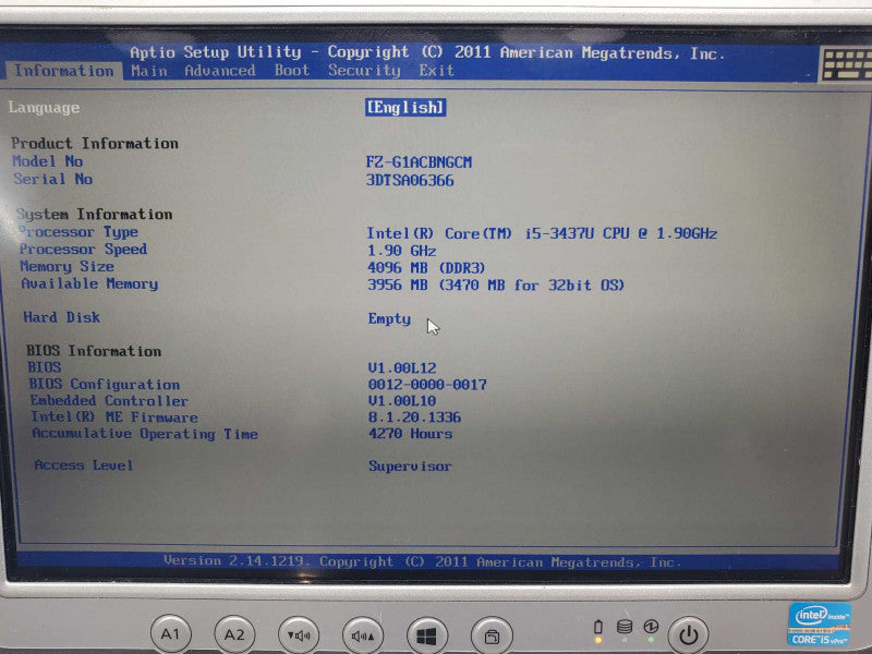 Panasonic FZ-G1 ToughPad i5-3437U 1.9GHz 4GB DDR3 No M.2 |