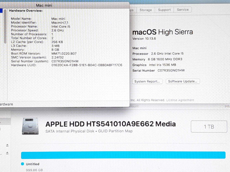 Apple Mac mini L.2014 i5-4278U @ 2.6GHz 8GB RAM 1TB HDD - NO OS +