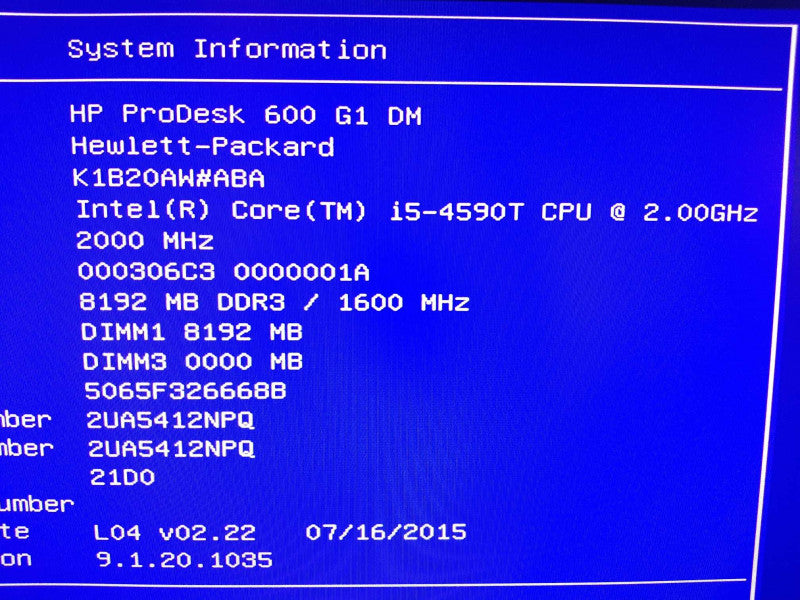 HP ProDesk 600 G1 Business i5-4590T 2.00GHZ/8GB, NO HDDs ~