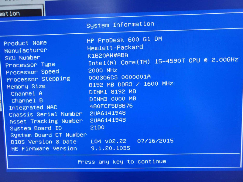 HP ProDesk 600 G1 DM, i5-4590T 2.0GHz, 8GB DDR3, No HDD |