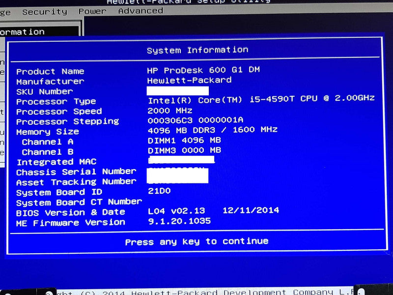 HP ProDesk 600 G1 DM i5-4590T @ 2GHz 4GB RAM - NO HDD +