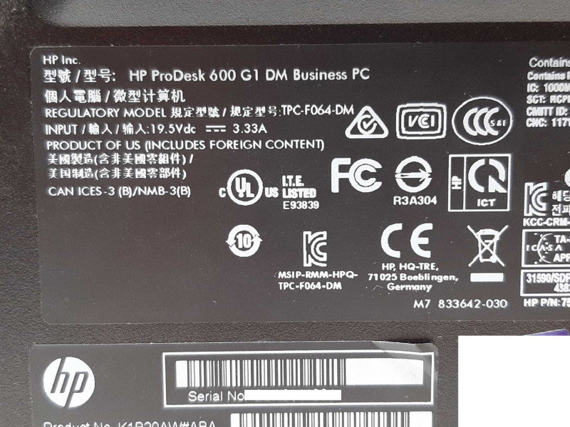 HP ProDesk 600 G1 DM i5-4590T @ 2GHz 12GB RAM - NO HDD +