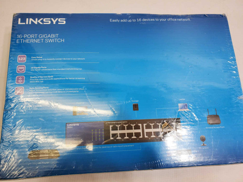 Linksys SE3016 16 Ports Rack Mountable Gigabit Ethernet Switch _ New sealed )