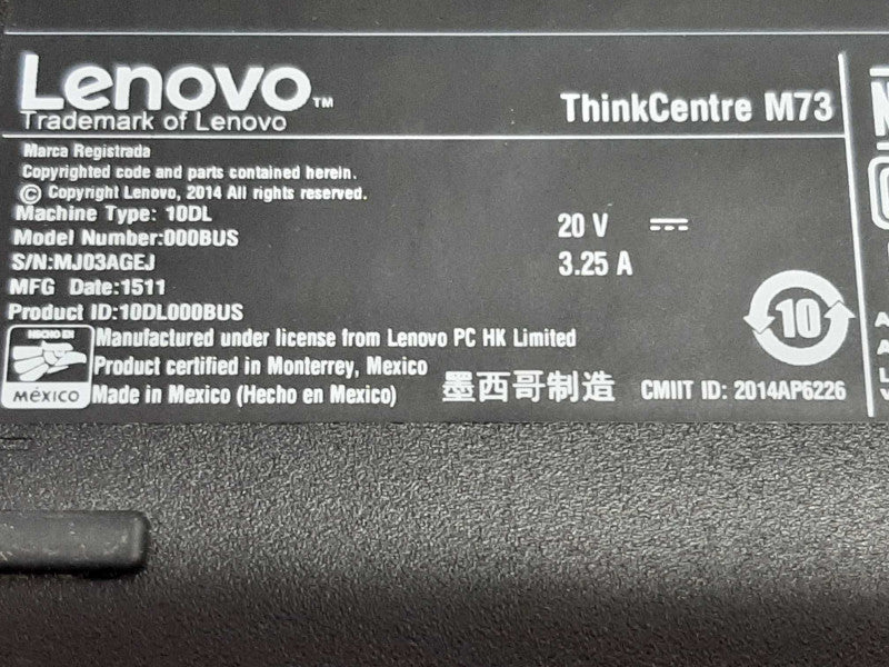 Lenovo Thinkcenter M73 Celeron G1820T 2.40GHZ DC/8GB, NO SSDs ~