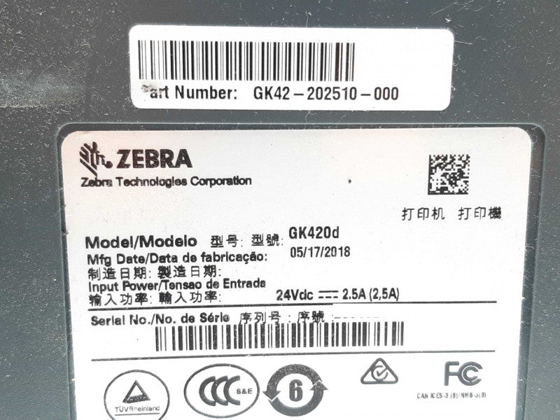 ZEBRA GK420d Thermal Label Printer P/N GK42-202510-000 +