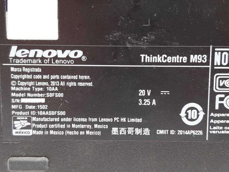 Lenovo ThinkCentre M93 i5-4570T @ 3.30GHz 8GB RAM - NO HDD/Caddie +\t +