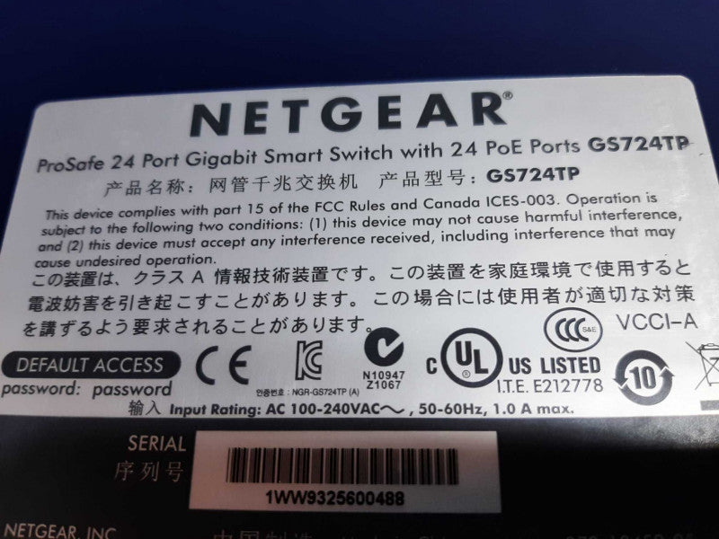 Netgear ProSafe GS724TP 24-Port Gigabit Smart PoE Switch W/ Ear Mounts, READ* ~