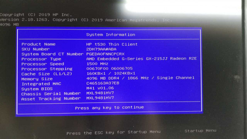 HP T530 ThinClient AMD G-Series GX-215JJ / Radeon R2E gfx / 4gb ram #