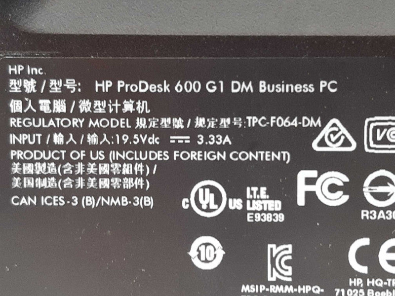 HP ProDesk 600 G1 DM i5-4590T @ 2GHz 8GB RAM -NO HDD +