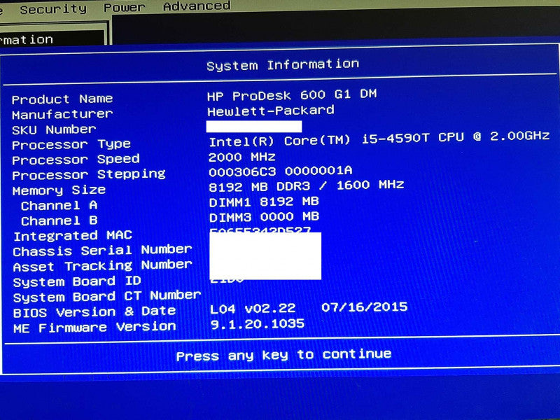 HP ProDesk 600 G1 DM i5-4590T @ 2GHz 8GB RAM -NO HDD +