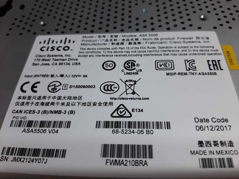 Cisco ASA5506-x - Security Plus License - NO AC adapter, FACTORY RESET ~