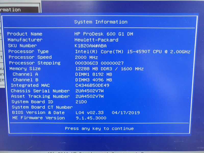 HP ProDesk 600 G1 DM USFF i5-4590T 2.0GHz 12GB DDR3 No HDD |