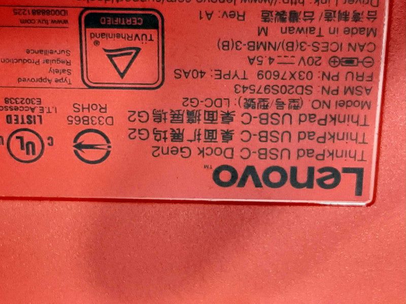 Lenovo ThinkPad USB-C Dock Gen2 LDC-G2 40AS 03X7609 4K, NO AC Adapter ~