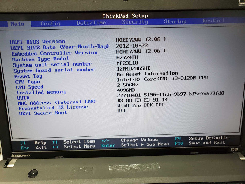 Lenovo ThinkPad E530 Core i3-3120M 4GB 250GB HDD (
