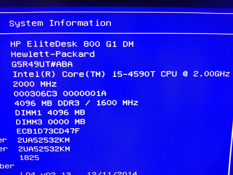 HP EliteDesk 800 G1 DM, Core i5-4590T 2.0 GHz/4GB, No HDDs ~