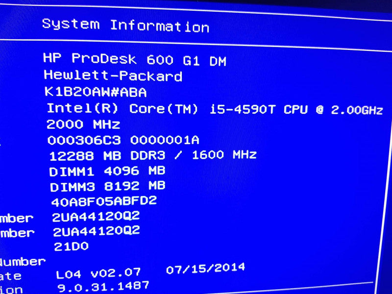 HP ProDesk 600 G1 Business i5-4590T 2.00GHZ/12GB, NO HDDs ~