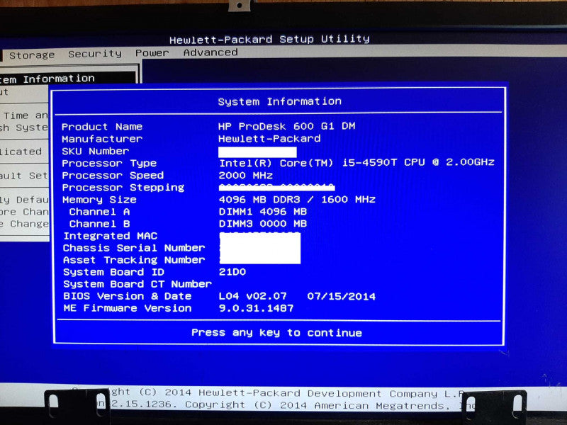 HP EliteDesk 600 G1 DM i5-4590T @ 2GHz 4GB RAM - NO HDD +\t +
