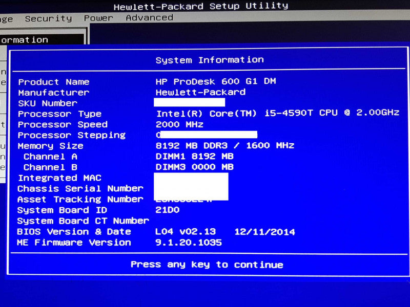 HP EliteDesk 600 G1 DM i5-4590T @ 2GHz 8GB RAM - NO HDD/Wi-Fi Antenna +