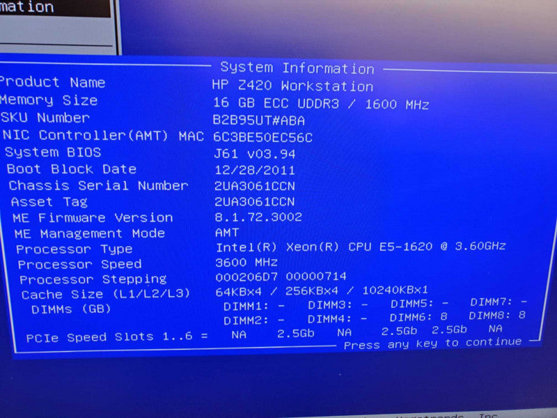 HP Z420 Xeon E5-1620 @ 2.80ghz / 16gb ram / Nvidia NVS 510 GPU :