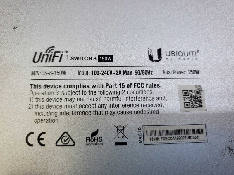 Ubiquiti UniFi US-8-150W Switch 8 PoE+ Gigabit Switch )