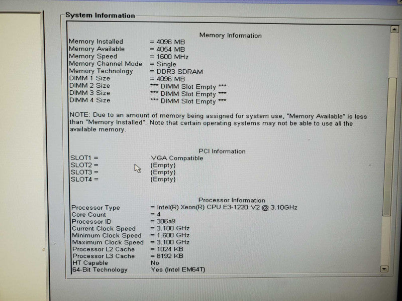 Dell Precision T1650 E3-1220 v2 3.1GHz 4GB DDR3 No HDD |