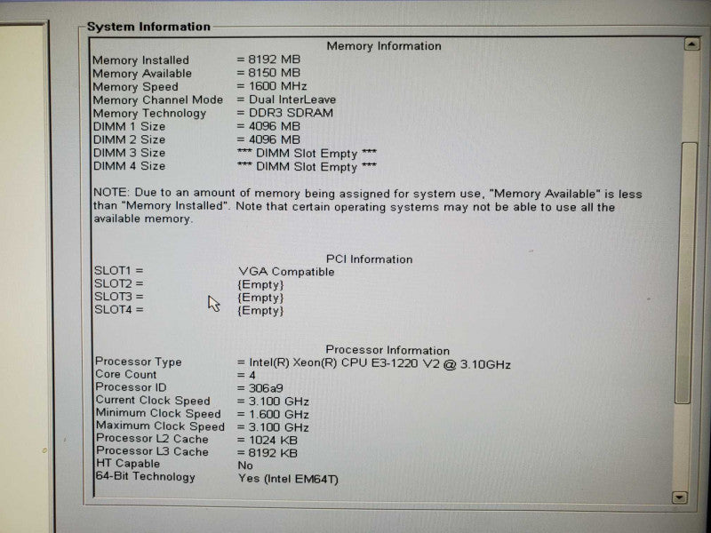 Dell Precision T1650 E3-1220 v2 3.1GHz 8GB DDR3 No HDD |