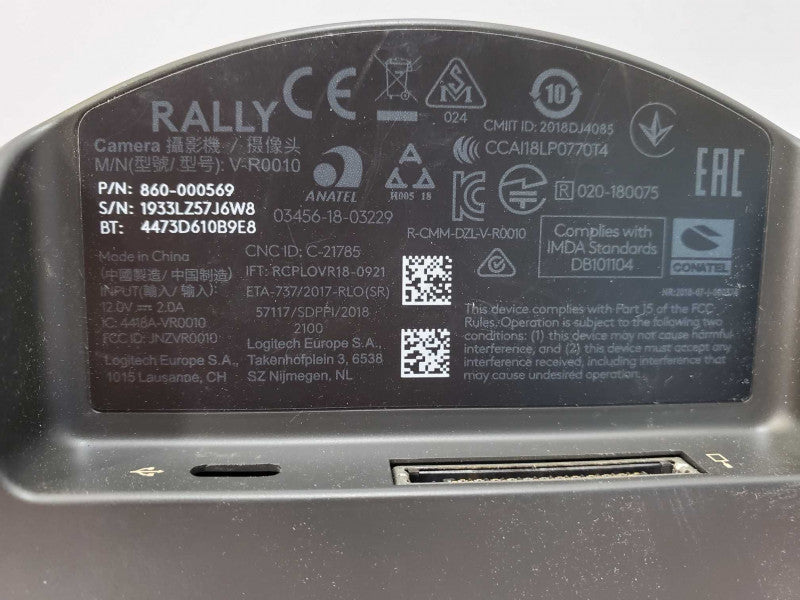 Logitech V-R0010, RALLY Ultra-HD PTZ Conference Camera, 12V/2A USB, P/N: 860-000569 _Untested )