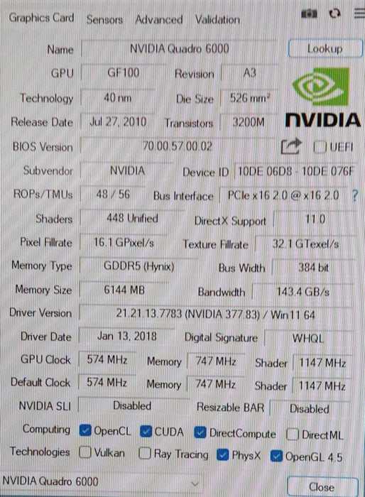 Nvidia Quadro 6000 6GB GDDR5 PCie Video Graphics Card  $