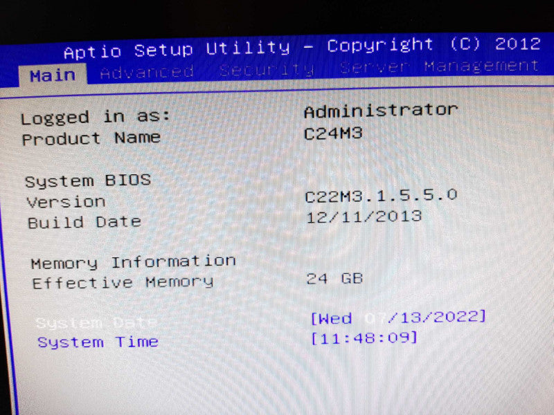 CISCO UCSC-C24-M3, 1x Xeon E5-2430v2 2.5GHZ 6C/24GB, NO RAID/HDDs/Caddies ~