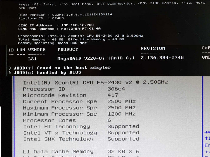 Cisco UCS C24 M3 Xeon E5-2430v2@2.5GHz 48GB RAM MegaRAID 9220-8i No HDD  +