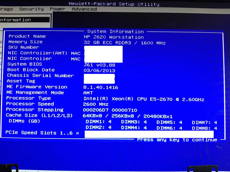 HP Z620 WS Xeon E5-2670 @ 2.6GHz 32GB RAM - NO HDD / GPU +