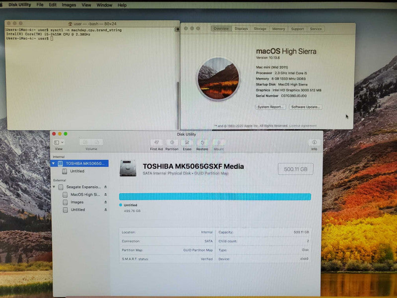 Mac Mini A1347 (M. 2010) Core i5 2415M 8GB 500GB HDD No OS (