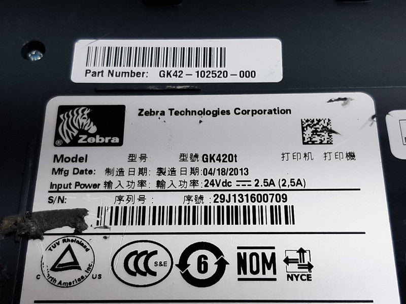 Zebra Model GK420t, USB/Ethernet Thermal Label Printer ~