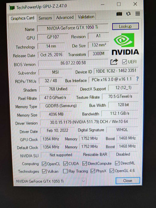 MSI GeForce GTX 1050 TI GAMING X 4G, 4GB Graphics Card 100% TESTED ~