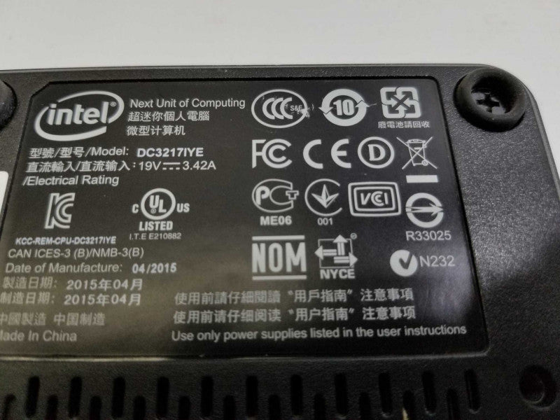 Intel NUC DC3217IYE Intel Core i3-3217U@1.80GHz 16GB RAM - No HDD +