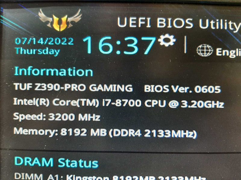 ASUS TUF Z390M PRO GAMING, i7-8700 3.2GHz/8GB DDR4, 100% TESTED ~