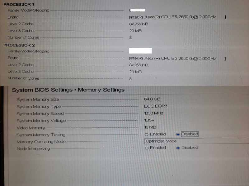 DEll PowerEdge R620 2x Xeon E5-2650  2.0GHz/64GB,  NO RAID/HDDs, 2x PSUs ~