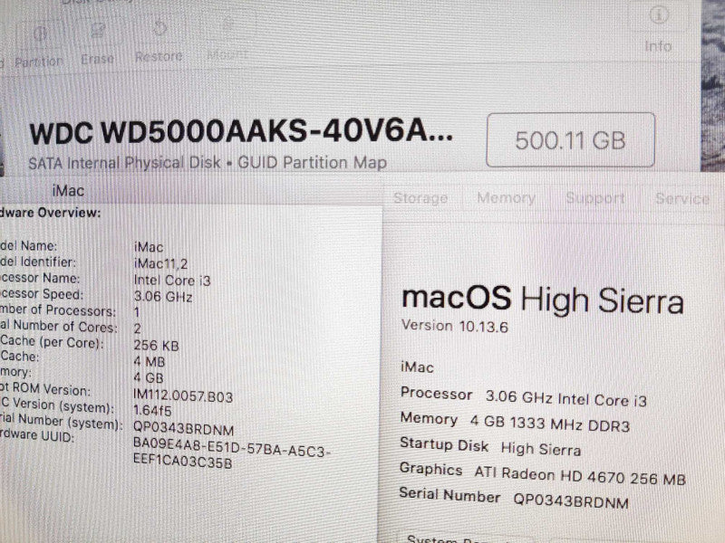 iMac 21.5\\" - M.2010 A1311 i3-540 3.06GHZ/4GB, Radeon HD4670, 500GB HDD ~