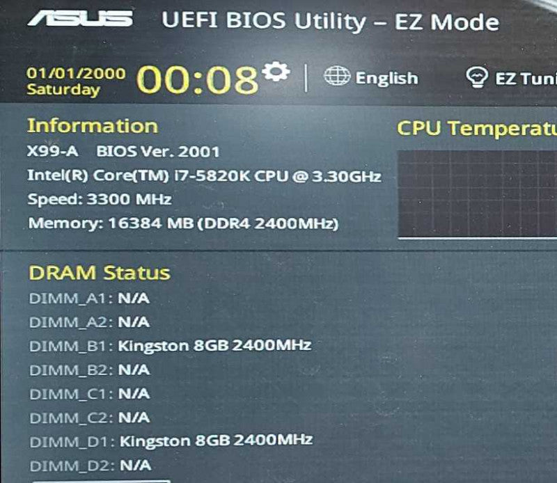 ASUS X99-A I7-5820K 3.3GHz 16GB 2400MHz DDR4 LGA 2011-V3 W/ IO SHIELD $