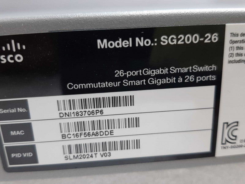 Cisco Small Business SG200-26 26-Port Gigabit Smart Switch, FCTRY RESET ~