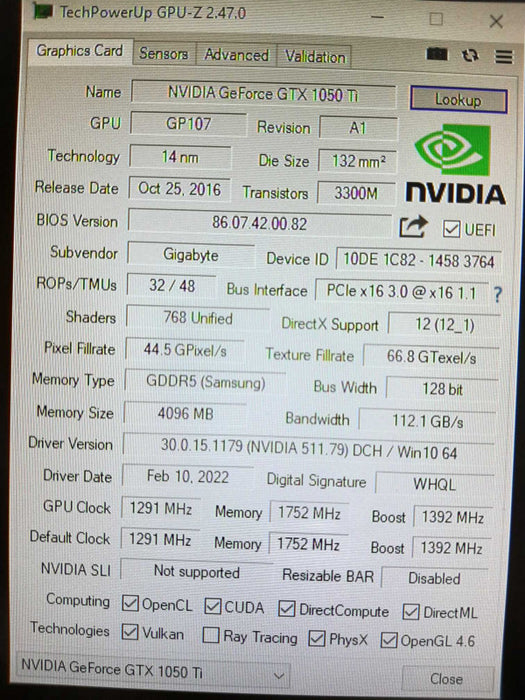 Gigabyte GeForce GTX 1050Ti 4GB GDDR5 GV-N105TD5-4GD Video Card, 100% TESTED ~