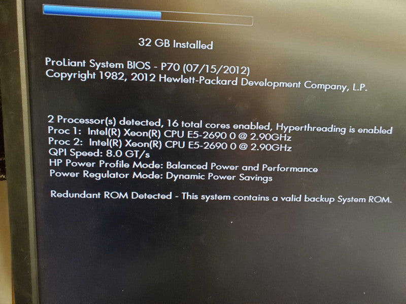 Hp Proliant DL380p G8, 2x intel Xeon E5-2690, 32GB Ram.  :