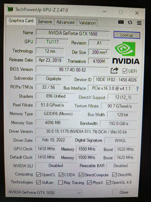 Gigabyte GV-N1656OC-4GL GTX1650LP 4G DDR6 Graphics Card 100% TESTED ~