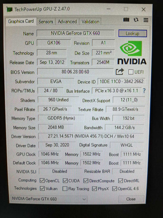 EVGA GeForce GTX 660 2GB GPU VRAM Graphics Card, 100% TESTED ~