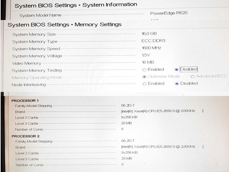 Dell PE R620 2x Xeon E5-2650 @ 2GHz 16GB RAM 2x PSU No HDD/RAID/Caddies +